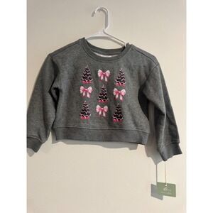 Owillo Christmas Tree Bow Sweatshirt Girls XS Gray‎ Pink Rhinestone Embellished